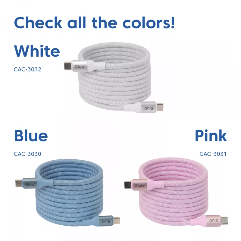 USB-C Magnetic-Coil kábel Club 3D CAC-3032 — biely, dizajn s magnetickou cievkou na nabíjanie a prenos dát