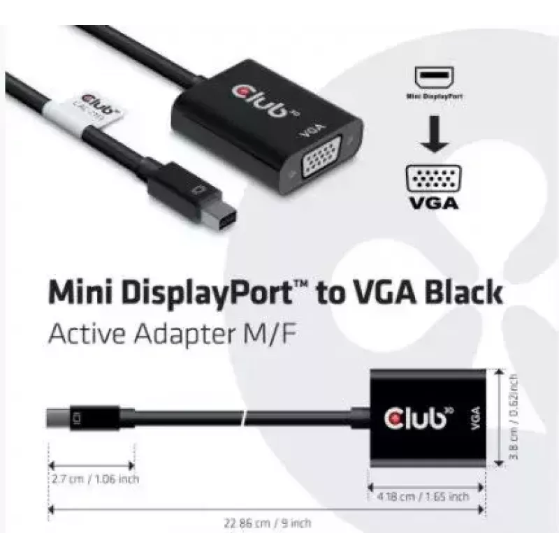 CLUB3D MiniDisplayPort™ na VGA čierny aktívny adaptér M/F