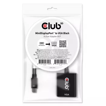 CLUB3D MiniDisplayPort™ na VGA čierny aktívny adaptér M/F