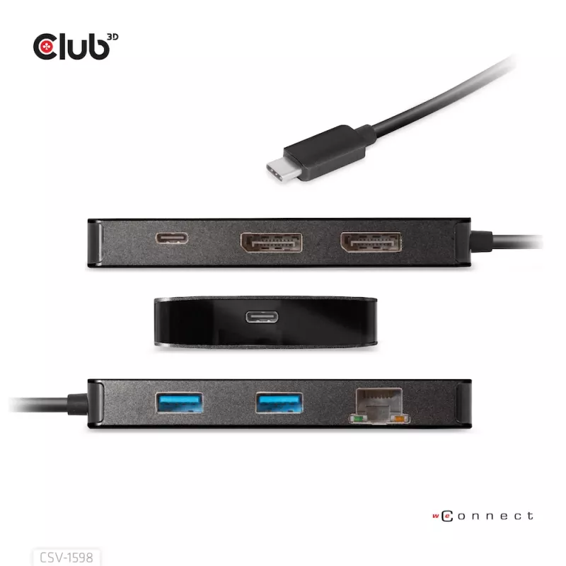 CLUB3D USB Gen2 Type-C na Dual DisplayPort 4k60Hz 7-in-1 HUB