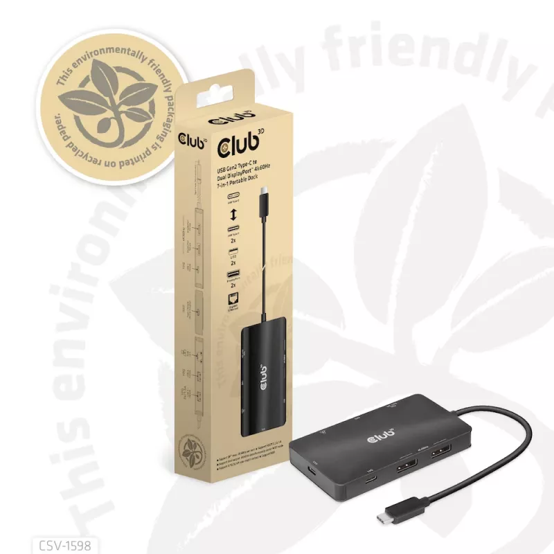 CLUB3D USB Gen2 Type-C na Dual DisplayPort 4k60Hz 7-in-1 HUB
