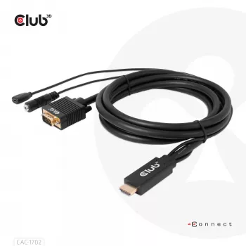 CLUB3D HDMI na VGA kábel M/M 2m 28AWG