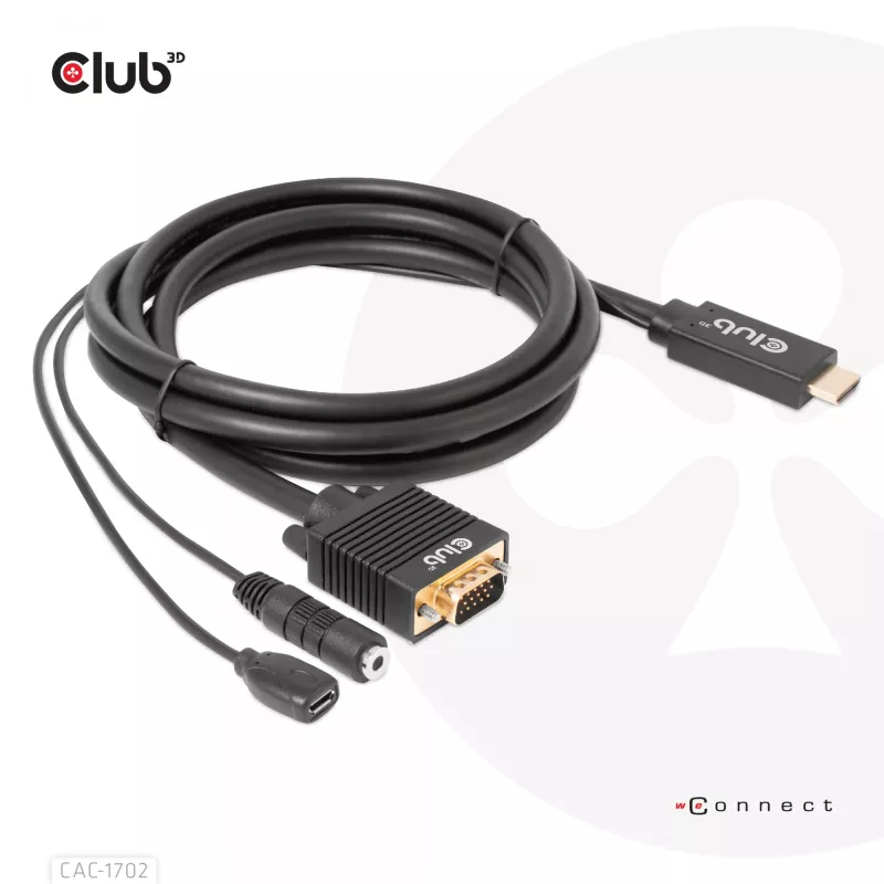 Club 3D CAC-1712 kábel HDMI na VGA M/M s napájaním Micro-USB a zvukom 3,5 mm, 2 m (6,56 ft), 28AWG