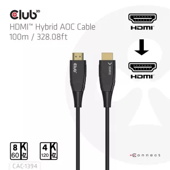 CLUB3D CAC-1394 Ultra High Speed AOC kábel 4K120Hz/8K60Hz jednosmerný M/M 100m