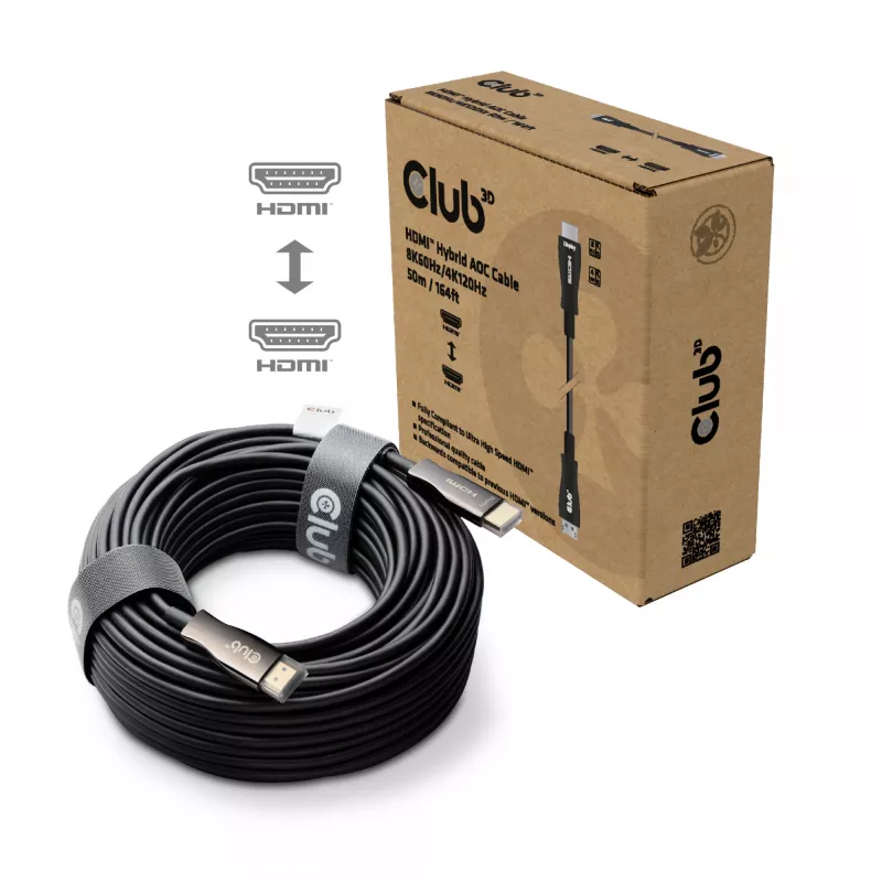 Club 3D HDMI Hybrid AOC kábel 8K60Hz / 4K120Hz 50 m, HDMI typ A konektor samec–konektor samec