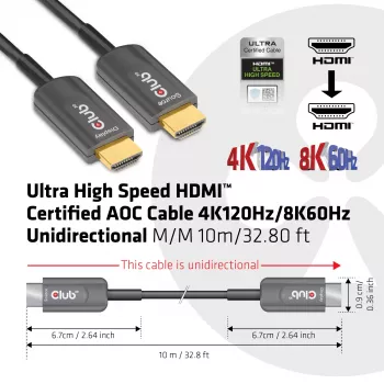 CLUB3D Ultra High Speed HDMI™ Certified AOC kábel 4K120Hz/8K60Hz jednosmerný M/M 10m