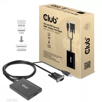 CLUB3D VGA a USB Type-A na HDMI adaptér s pigtail M/F 0,6m/1,97ft 28AWG