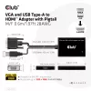 Club 3D CAC-1720 adaptér VGA a USB Type-A na HDMI s pigtailom M/F, 0,6 m (1,97 ft), 28AWG, čierny