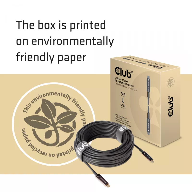 CLUB3D USB Gen 2 Type C Active Optical kábel A/V jednosmerný M/M 20 m