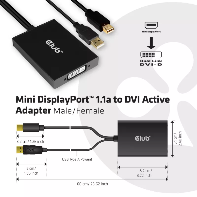 Aktívny adaptér MiniDisplayPort 1.2a na Dual Link DVI-D CLUB3D CAC-1130