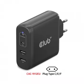 CLUB3D cestovná nabíjačka 100W GaN technológia, štyri porty USB Type-A(2x) a -C(2x), podpora Power Delivery(PD) 3.0