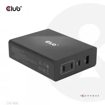 CLUB3D cestovná nabíjačka 132W GaN technológia, štyri porty USB Type-A a -C, podpora Power Delivery (PD) 3.0