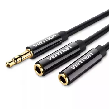 Vention 3,5mm konektor samec na 2x 3,5mm konektor samica stereo rozbočovací kábel 0,3m čierny ABS