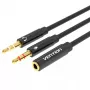 Audio adaptérový kábel Vention 2×3,5 mm konektor samec na 4‑pólový 3,5 mm konektor samica, 0,3 m, čierny