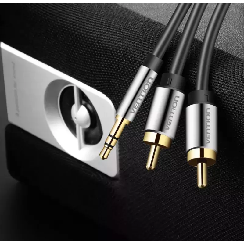 Audio kábel Vention 3,5 mm TRRS (konektor samec) na 2×RCA (konektor samec), 2 m, čierny