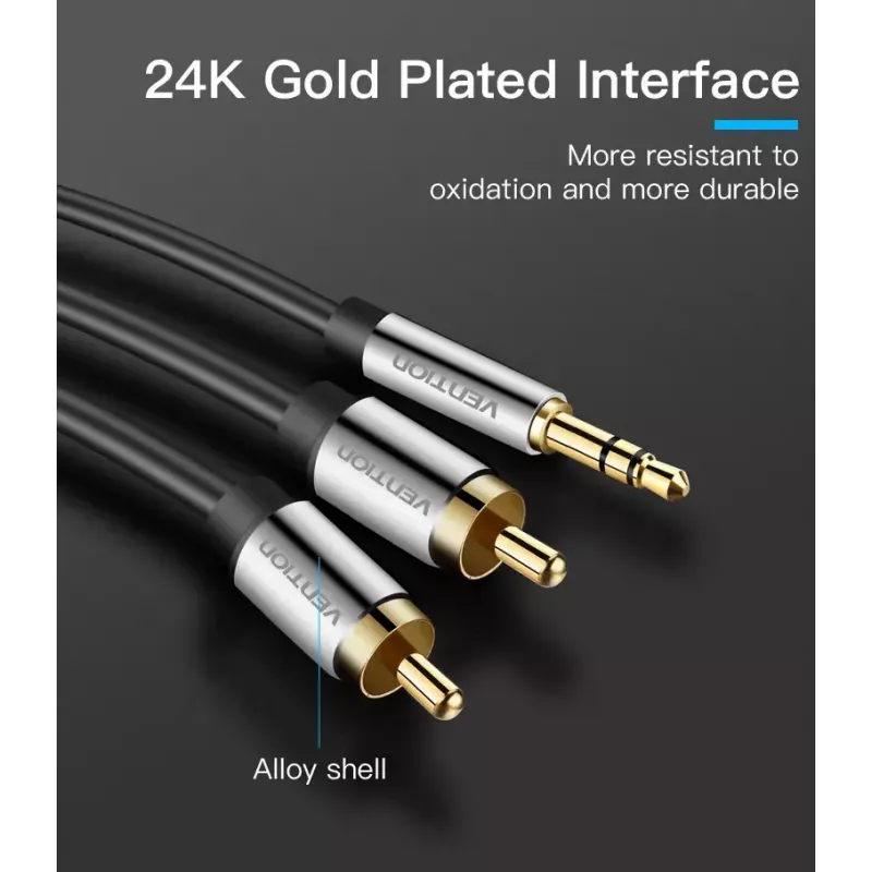 Audio kábel Vention 3,5 mm TRRS (konektor samec) na 2×RCA (konektor samec), 2 m, čierny