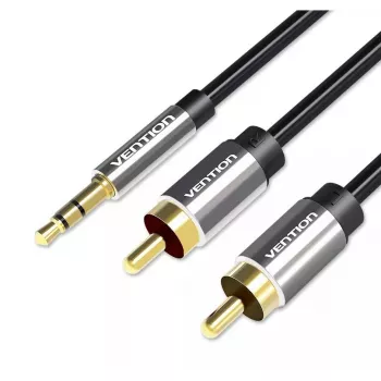 Audio kábel Vention 3,5 mm TRRS (konektor samec) na 2×RCA (konektor samec), 2 m, čierny
