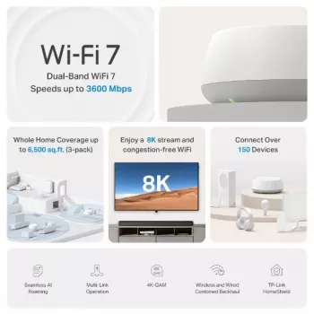 TP-Link DECO BE22(1-PACK) Mesh WLAN systém dualband (2,4 GHz / 5 GHz) Wi-Fi 7 (802.11be) biely 2 interné