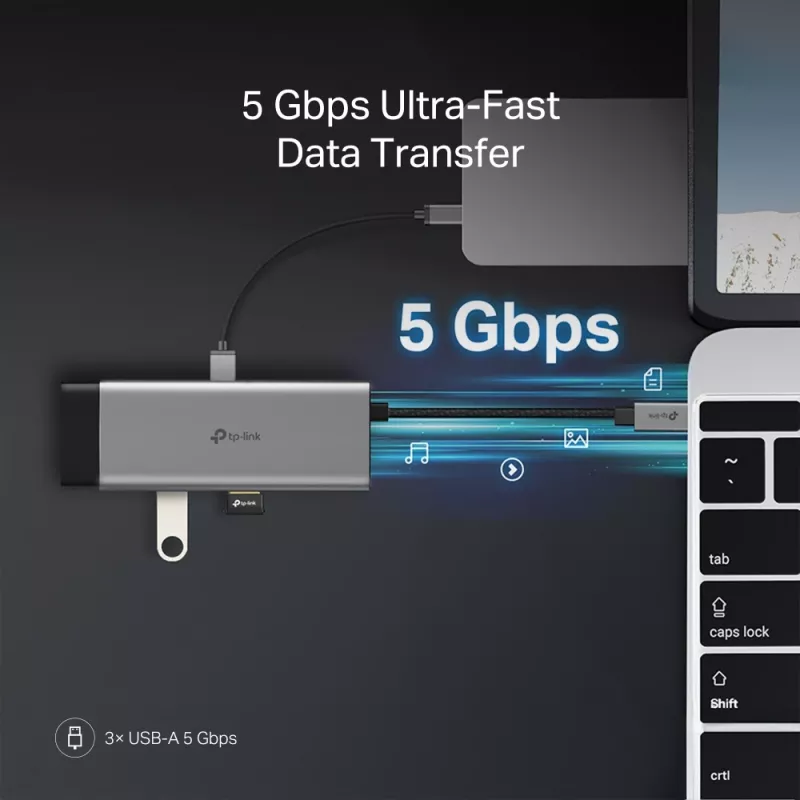 USB Type-C hub TP-Link UH7021C — HDMI, USB 3.2 Gen1, USB 2.0, SD/microSD, 5000 Mbit/s, hliník čierny