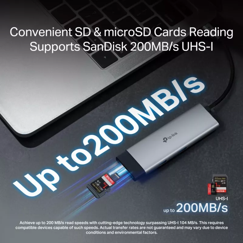 USB Type-C hub TP-Link UH7021C — HDMI, USB 3.2 Gen1, USB 2.0, SD/microSD, 5000 Mbit/s, hliník čierny