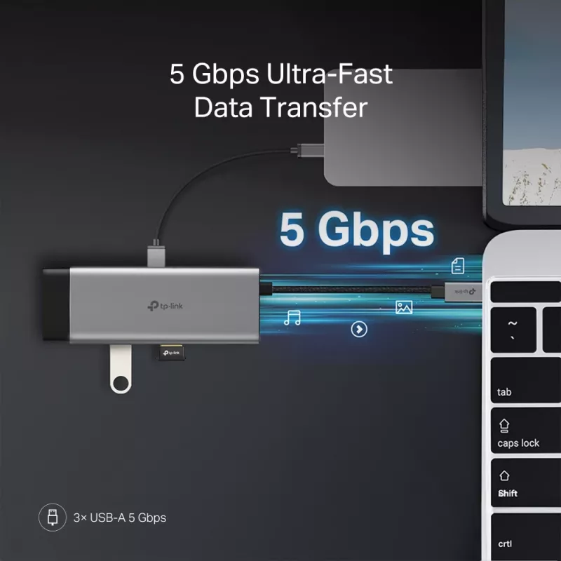 USB Type-C hub TP-Link UH7021C — HDMI, USB 3.2 Gen1, USB 2.0, SD/microSD, 5000 Mbit/s, hliník čierny