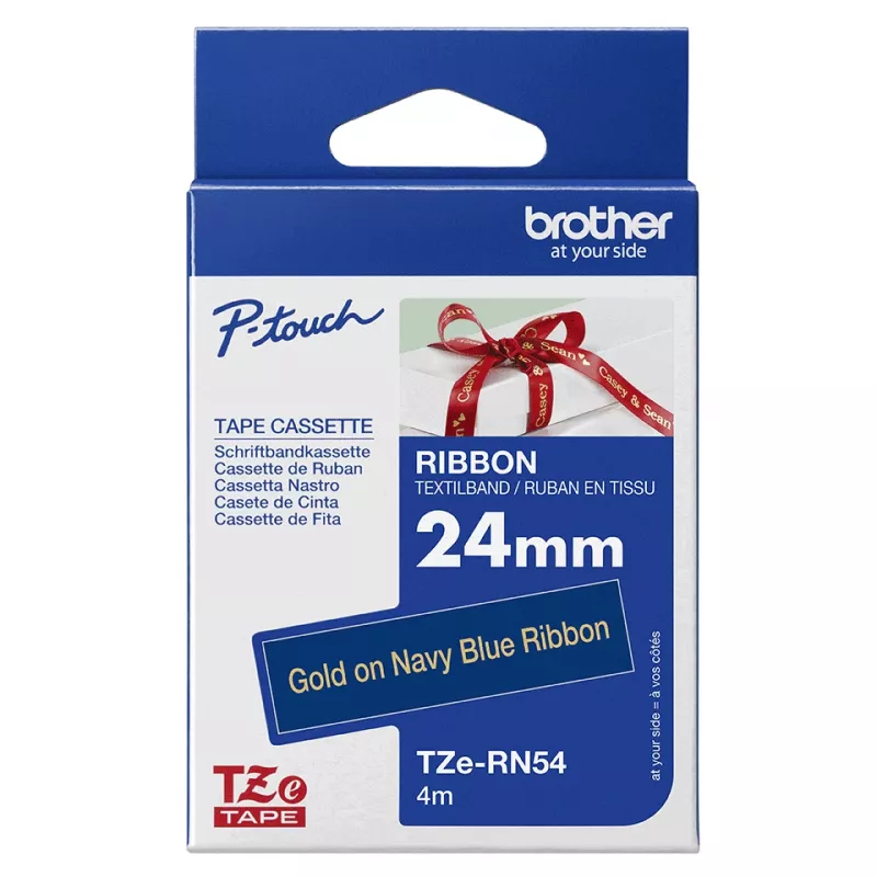 Brother TZE-RN54 páska na popisovanie zlatá na tmavomodrej