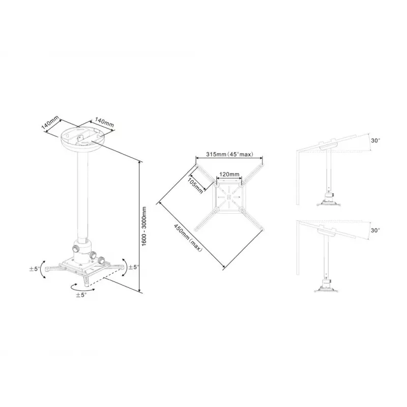 Multibrackets M Universal projektorový stropný držiak 1600-3000 s jemným nastavením