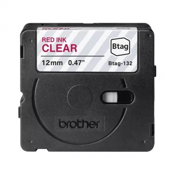 Páska na etikety Brother BTAG-132 červená na priehľadnej 1,2 cm 4 m