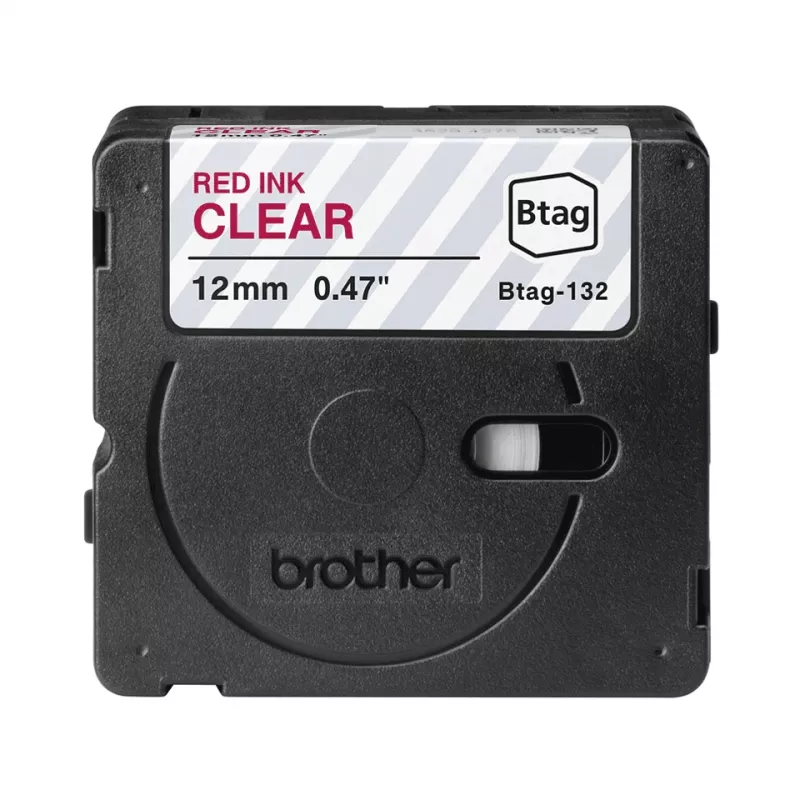 Páska na etikety Brother BTAG-132 červená na priehľadnej 1,2 cm 4 m