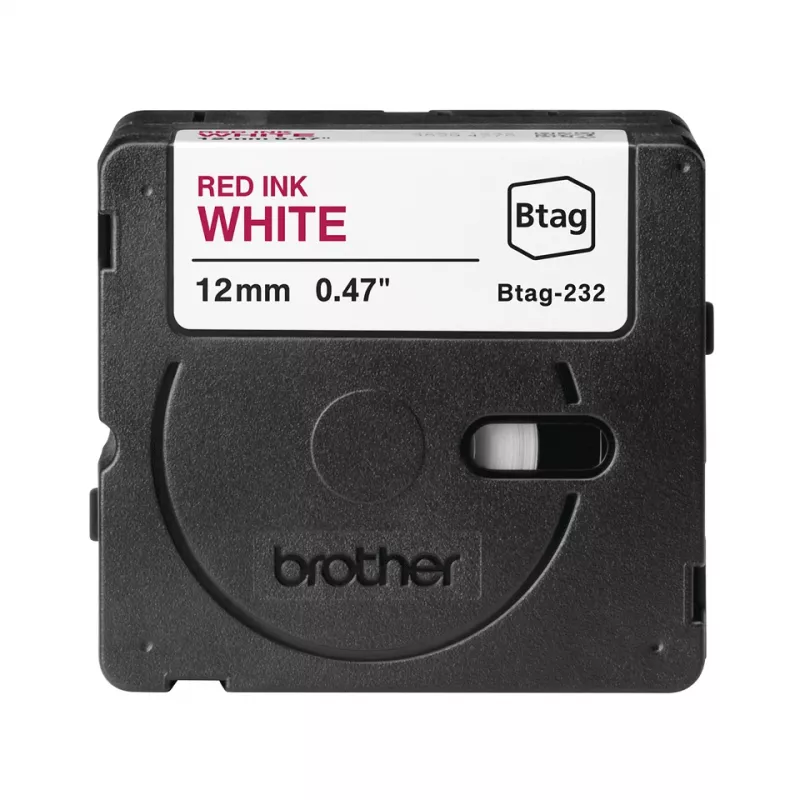 Páska na etikety Brother BTAG-232 červená na bielej 1,2 cm 4 m