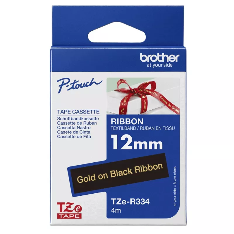 Popisovacia páska Brother TZE-R334 zlatá na čiernej