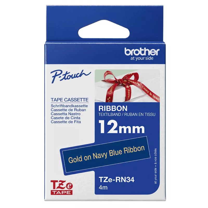 Popisovacia páska Brother TZE-RN34 zlatá na tmavomodrej