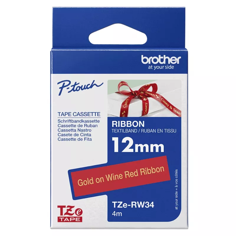 Popisovacia páska Brother TZE-RW34 zlatá na červenej