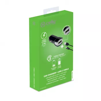 Celly CCUSBTYPEC mobilná nabíjačka smartfón, tablet čierna zapaľovač auto