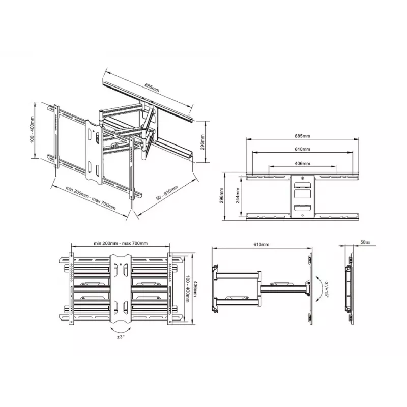 Držiak na stožiar Multibrackets M Universal Flexarm Pro 60 kg Heavy Duty čierny