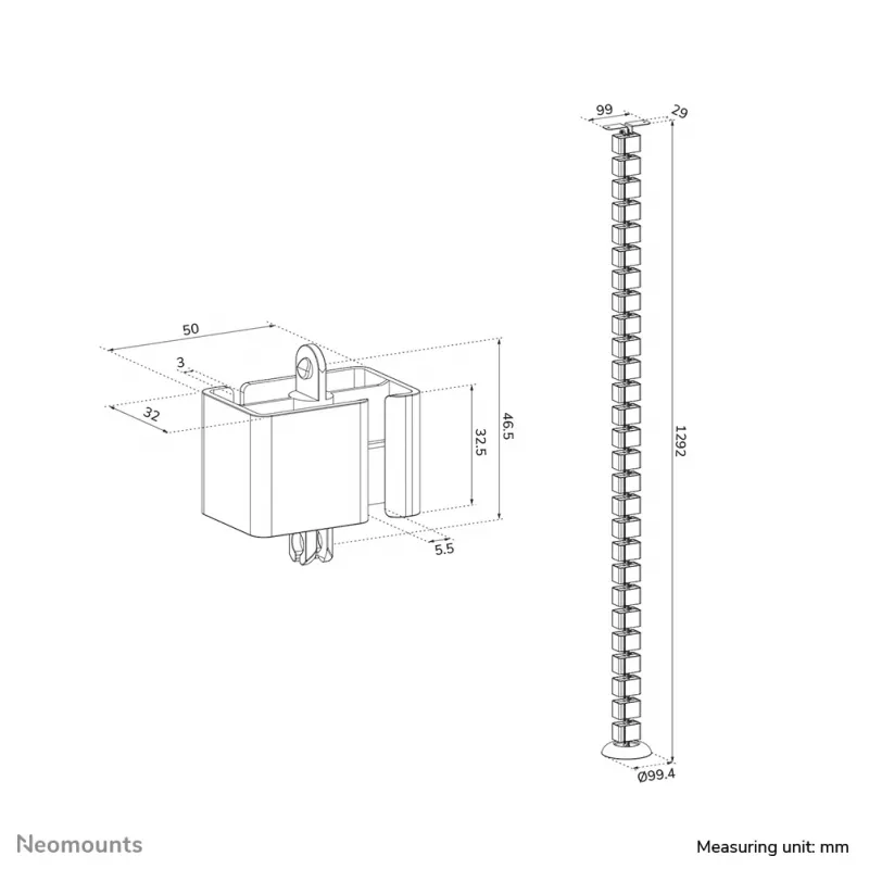 Špirálový organizér na káble Neomounts ADS06-130BL skrutkovaný, čierny, segmenty 130 mm