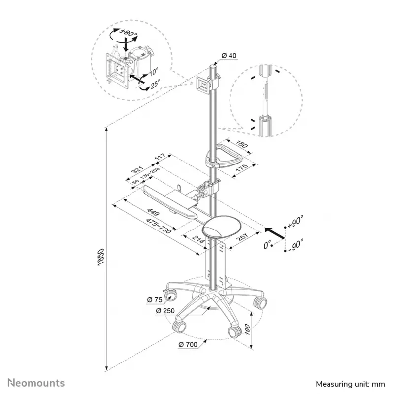 Neomounts FPMA-MOBILE1800 mobilné pracovné miesto 10-27