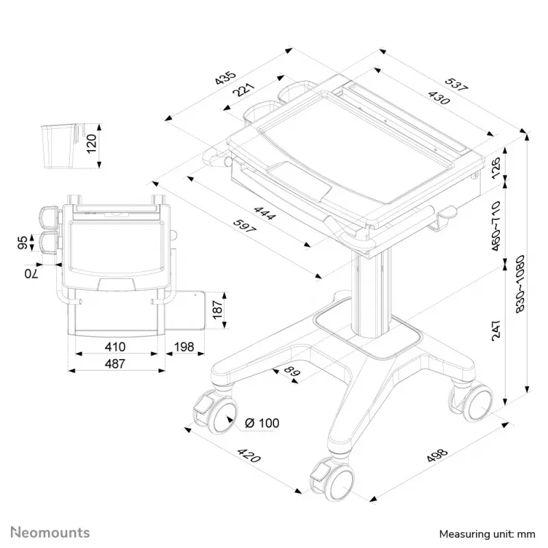 Multimediálny vozík Neomounts MED-M200 hliník biela 1080 mm
