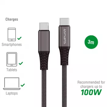 USB kábel 4smarts 456267 3 m USB-C čierny 0,48 Gbit/s