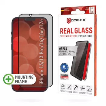 Displex ochrana displeja proti pohľadu (10H) pre Apple iPhone 13/13 Pro/14/16e/17e, Eco montážny rám, filter proti pohľadu