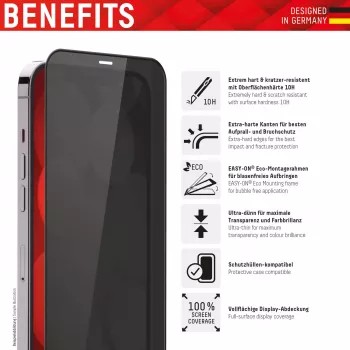 Displex ochrana displeja proti pohľadu (10H) pre Apple iPhone 13/13 Pro/14/16e/17e, Eco montážny rám, filter proti pohľadu