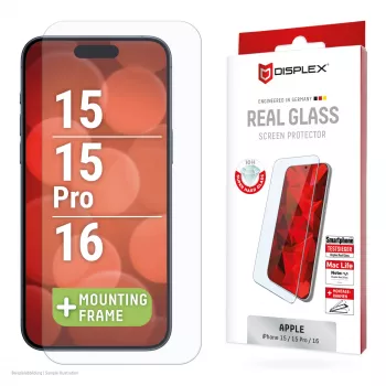 Displex ochranná fólia displeja (10H) pre Apple iPhone 15/15 Pro/16, Eco montážny rámik, odolná proti poškriabaniu