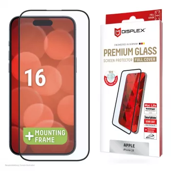 Displex Premium ochranná fólia displeja (Full Cover, 10H) pre Apple iPhone 16, Eco montážny rámik, Full Cover