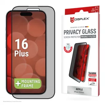 Displex Privacy Screen Protector (10H) pre Apple iPhone 16 Plus, Eco montážny rámik, filter proti zvedavým pohľadom