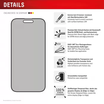 Displex Privacy Screen Protector (10H) pre Apple iPhone 16 Plus, Eco montážny rámik, filter proti zvedavým pohľadom