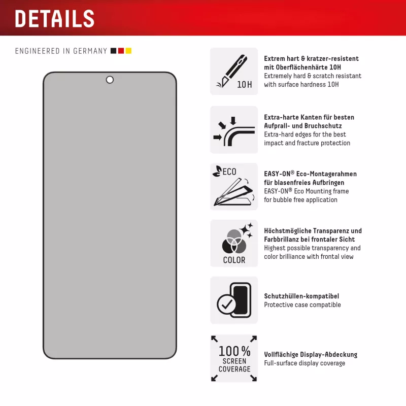 Displex Privacy Screen Protector (10H) pre Samsung Galaxy S25 Edge, Eco montážny rámik, filter proti zvedavým pohľadom