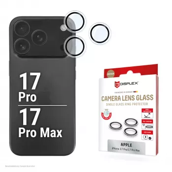 Displex Premium sklo na kamerové šošovky, iPhone 17 Pro/17 Pro Max sklo, 10H, jednotlivé krúžky, DLC, transparentné, Quick Mount