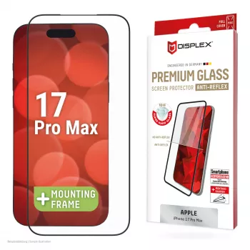 Displex Premium ochranná fólia displeja (Full Cover, 10H) pre Apple iPhone 17 Pro Max, Eco montážny rámik, Full Cover