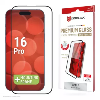Displex Premium Anti-Reflex Screen Protector (antireflexná plná ochrana, 10H) pre Apple iPhone 16 Pro, Eco montážny rám, plná ochrana