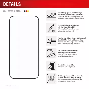 Displex Premium Anti-Reflex Screen Protector (antireflexná plná ochrana, 10H) pre Apple iPhone 16 Pro, Eco montážny rám, plná ochrana